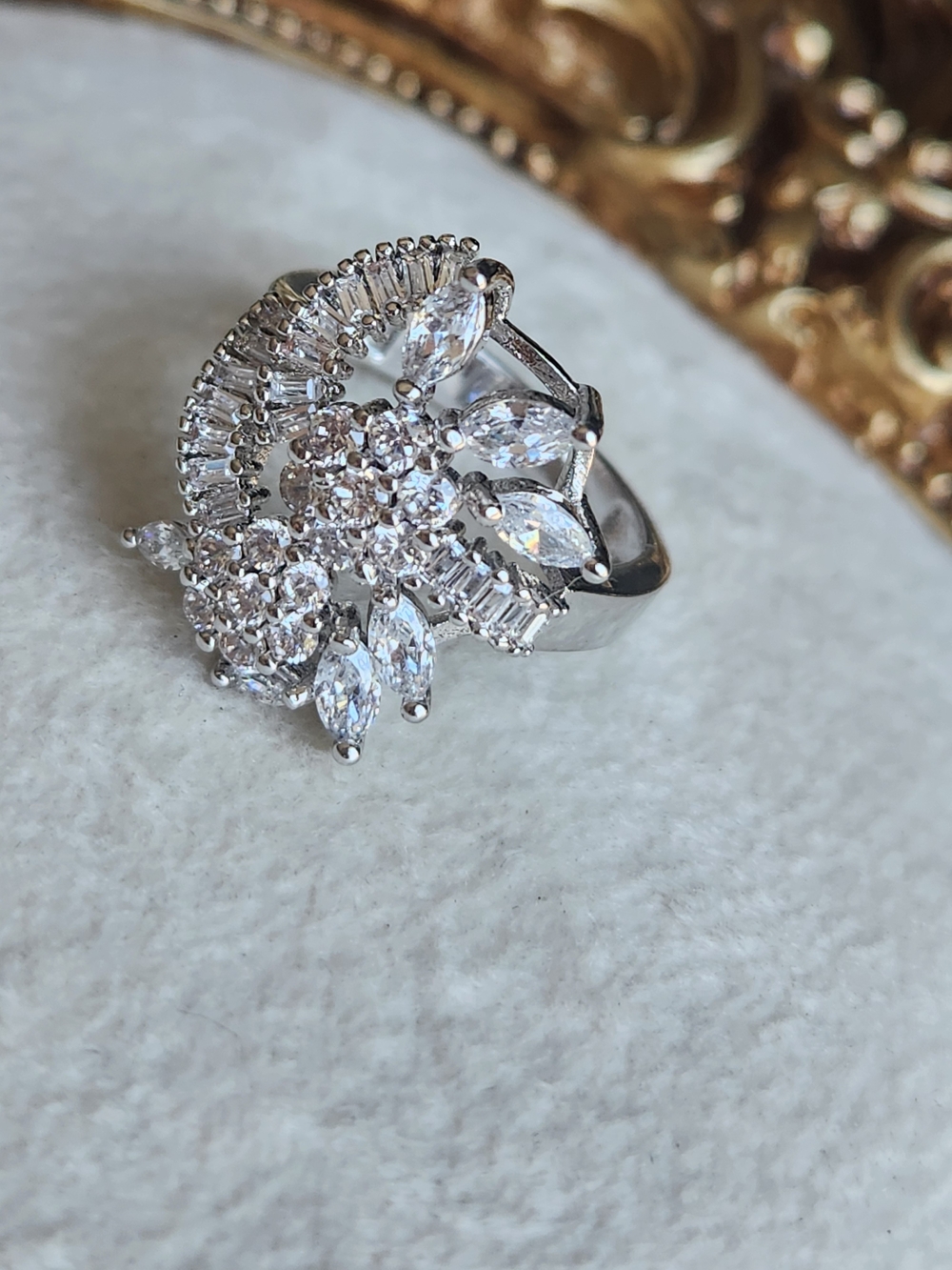 Vintage Sterling Silver 925 Marquise & Baguette Cluster Cocktail Statement Ring - Picture 5 of 9